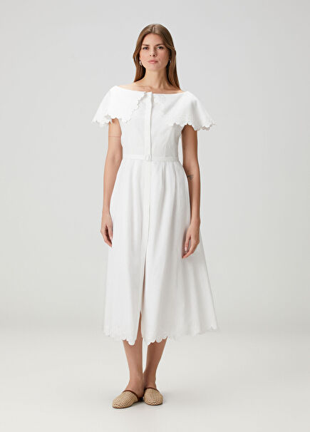 Sodalita White Midi Linen Dress