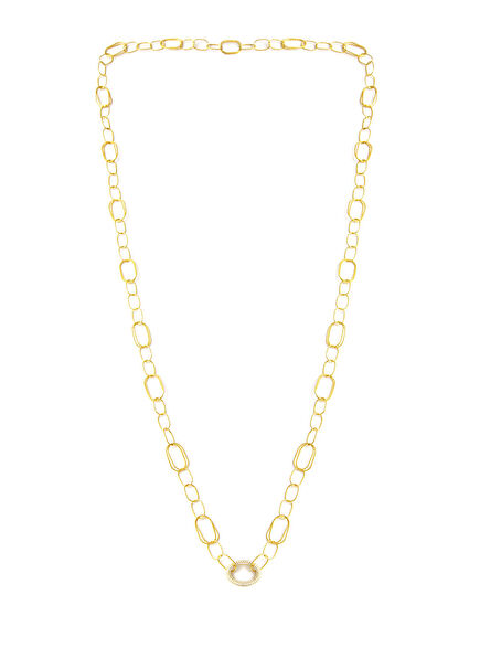 Taşlı Kilitli İtalyan Zincir 925 Ayar Gümüş 14 Ayar Altın Kaplama Kadın Kolye