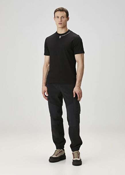 Siyah Beli Kordonlu Jogger Kargo Eşofman Altı