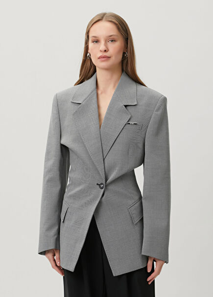 Siyah Beyaz Yün Blazer