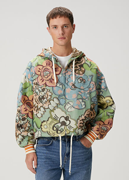 By Verdy Green Hooded Figure Jacquard Coat