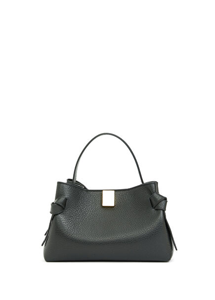 Gyoza Mini Siyah Kadın Deri Alışveriş Çantası