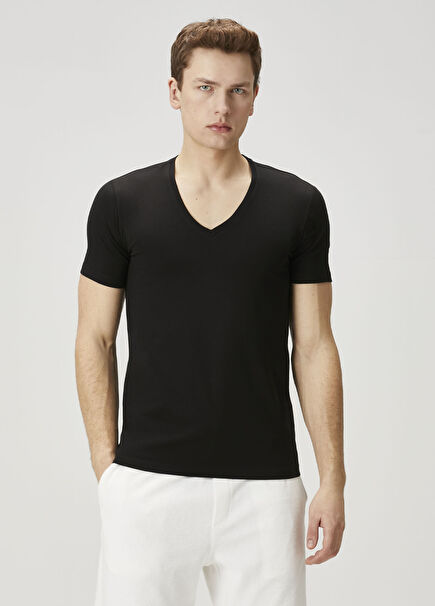 2li Siyah V Yaka Basic T-shirt