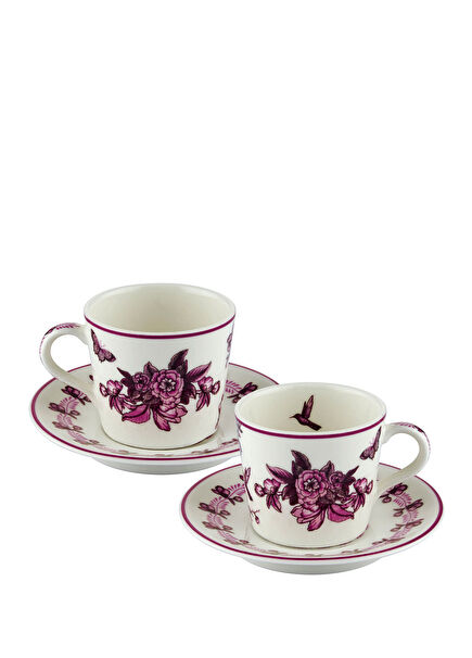 Primavera Pink Patterned Porcelain Coffee Cup and Saucer Set