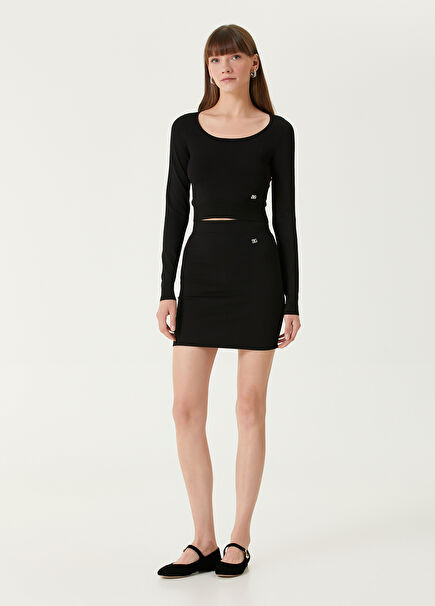 Black Logo Detailed Mini Skirt