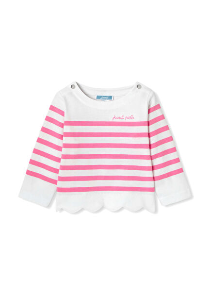 Pembe Çizgili Pamuklu Uzun Kollu Kız Bebek T-shirt