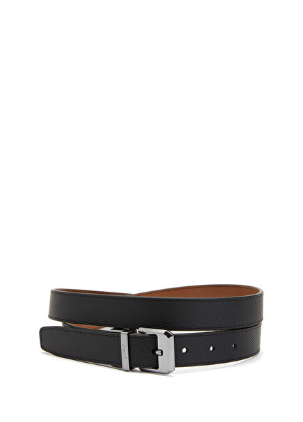 Black Logo Buckle Mens Leather Belt