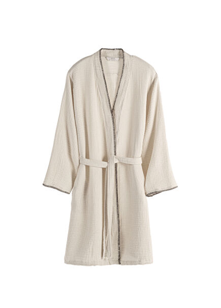 Loom Sand Beige 4-Layer Muslin Stitched Men's Bathrobe
