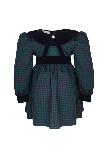 Charlotte Navy Blue Plaid Patterned Girls' Dress
