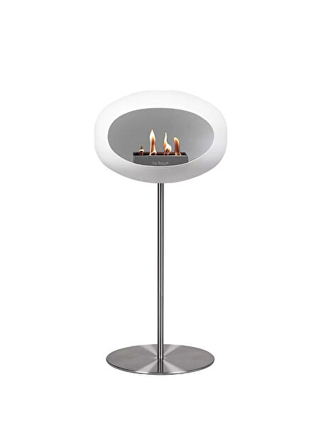 Beyaz Kubbe Şömine & Parlak Çelik Çelik Brülor