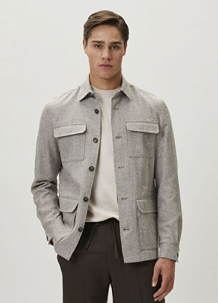 Linen Outer Shirt With Brown Pattern