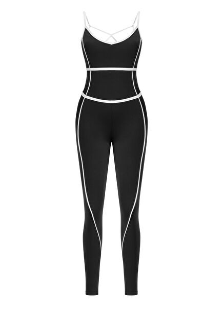 Siyah Kolsuz Kadın Yoga Tulumu