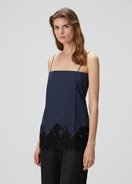 Navy Blue Embroidered Blouse
