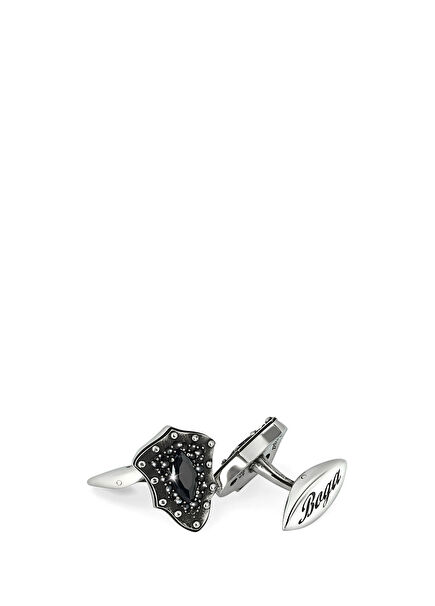 Marquise Shield Black Silver Cufflinks