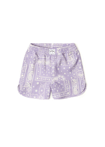 Beyaz Lila Karışık Desenli Kız Çocuk Şort