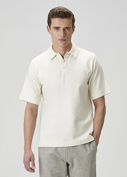 Comfort Fit Kırık Beyaz Polo Yaka T-shirt