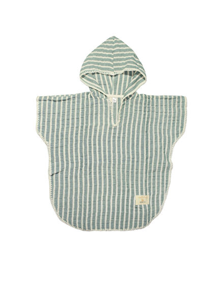 Mint Çizgili Unisex Çocuk Müslin Panço