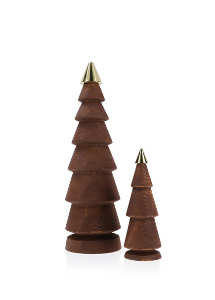 Fir Wooden Christmas Tree Set with Brass Detail