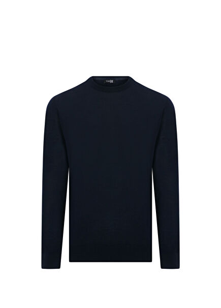 Turati Navy Blue Wool Slim Fit Long Sleeve Men's Knitwear Sweater
