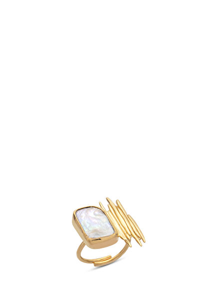 Horizontal Crystal 925 Sterling Silver Gold Plated Women's Pearl Ring
