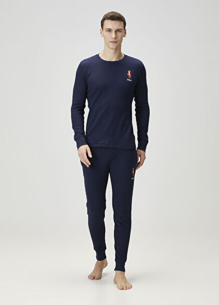 Navy Blue Logo Embroidered Pajama Set