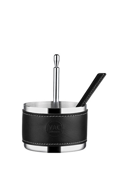 Siyah Deri Detaylı Çelik Kaşıklı Baharatlık