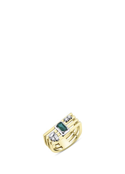 Emerald Rectangular 18K Gold Women Ring with Diamonds