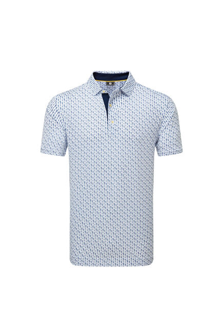 Figure Print Lisle Blue Patterned White Short Sleeve Men's Golf T-Shirt