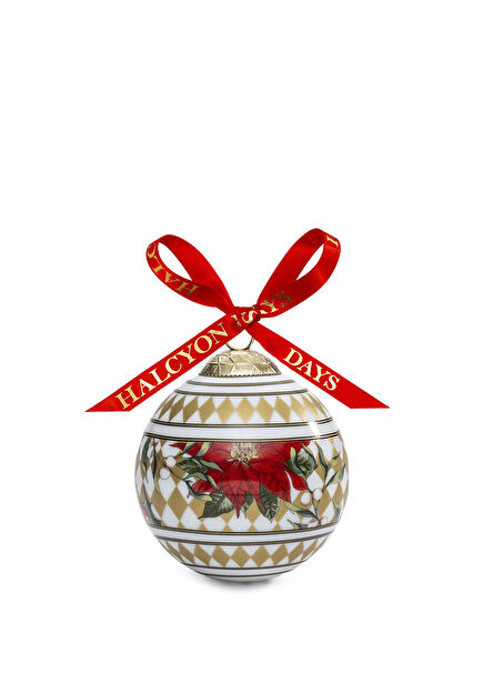 Parterre Gold with Poinsettia Christmas Ornament