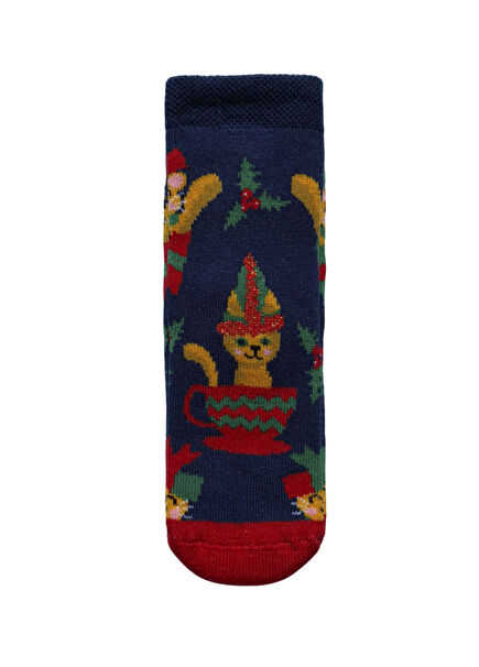 Cat Yılbaşı Temalı Unisex Çocuk Çorap