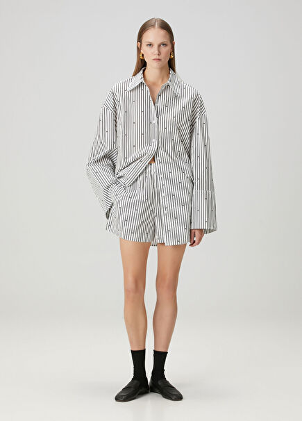 Black White Striped Poplin Shorts