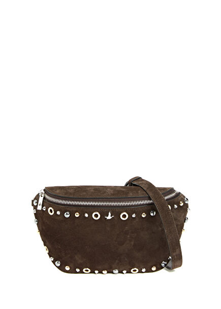 Brown Stud Women's Leather Waist Bag