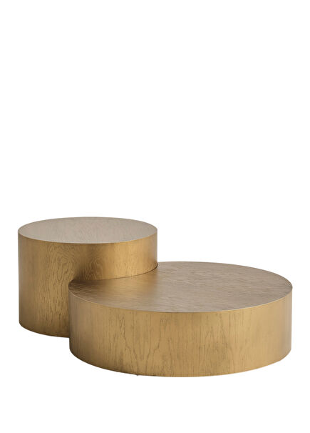 Herman Ahşap Brass Yuvarlak 2'li Orta Sehpa