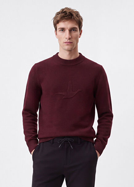 Plum Ribbed Collar Goose Logo Sweater