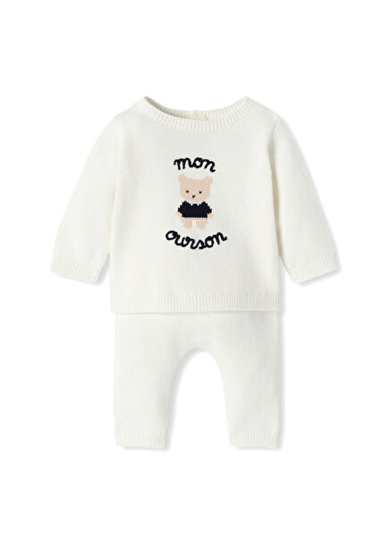 White Cotton Knitwear Unisex Baby Double Set
