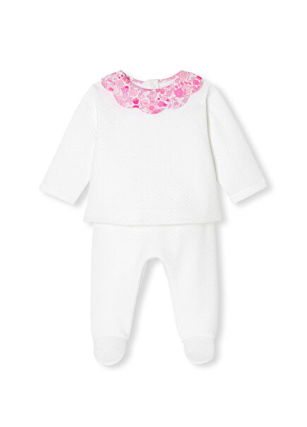 Beyaz Çiçek Yaka Jarse Kız Bebek İkili Set