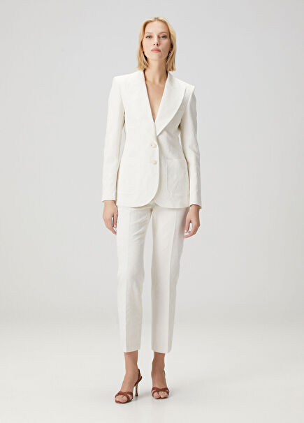 Krem Desenli Pantolon