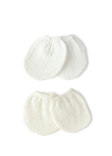 Petit Krem Pamuk Müslin Unisex Bebek 2'li Eldiven Seti