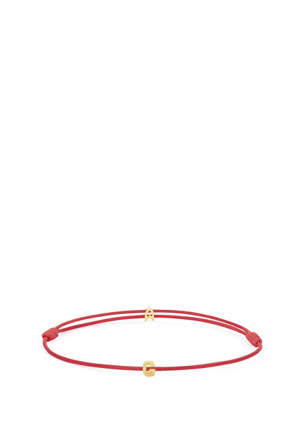 Şans Kırmızı İp G Harfli 925 Ayar Gümüş 18 Ayar Altın Kaplama Kadın Bileklik