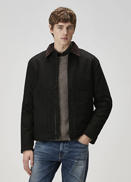 Siyah Yakası Kadife Denim Ceket