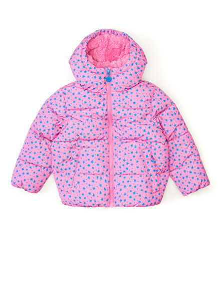 Fuchsia Blue Hooded Girls Puff Coat