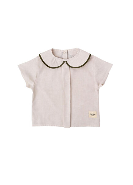 Ivory Linen Baby Neck Pleated Short Sleeve Baby Boy Shirt