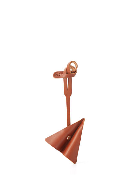 Origami Airplane Figure Cognac Color Leather Bag Ornament Women's Keychain