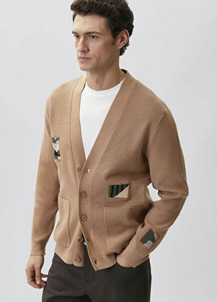 Camel Patchli Triko Hırka