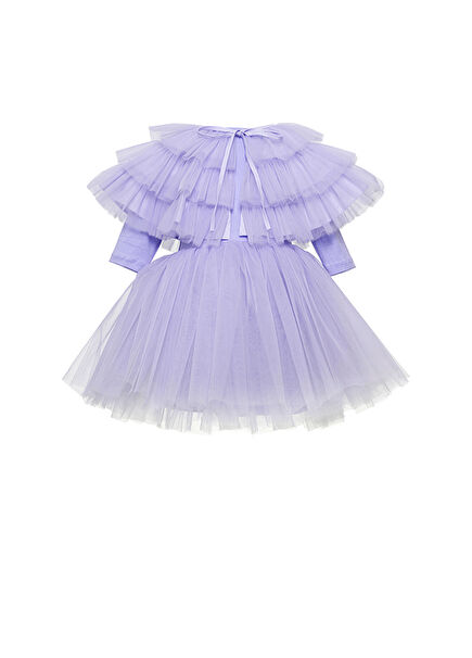 Lila Pelerinli Tütülü Kız Çocuk Elbise