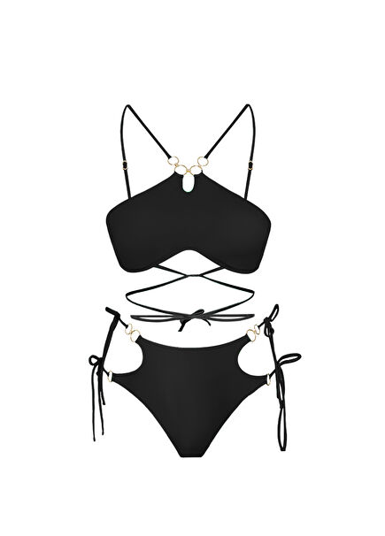Eclipse Halter-Neck Strap Black Bikini Üst