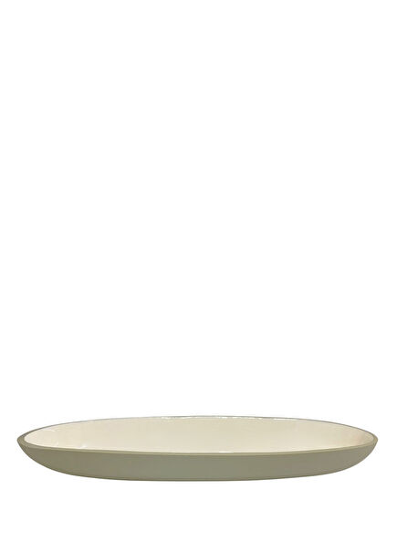 Beige and White Wooden Oval Serving Plate