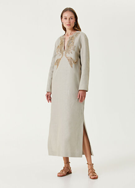 Stone Linen Midi Dress