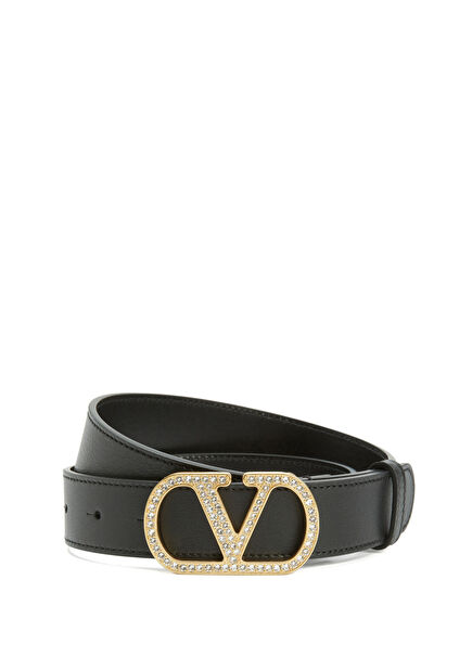 VLogo Signature Black Women's Leather Belt