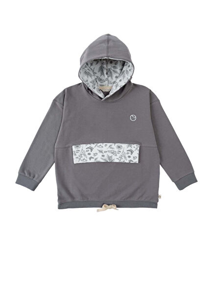 Grey Organic Cotton Hooded Unisex Kids Sweatshirt with Pockets